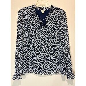 J.Crew All Over Heart Print Long Sleeve Cinch Cuffs Blouse Neck Tie Lined Size S